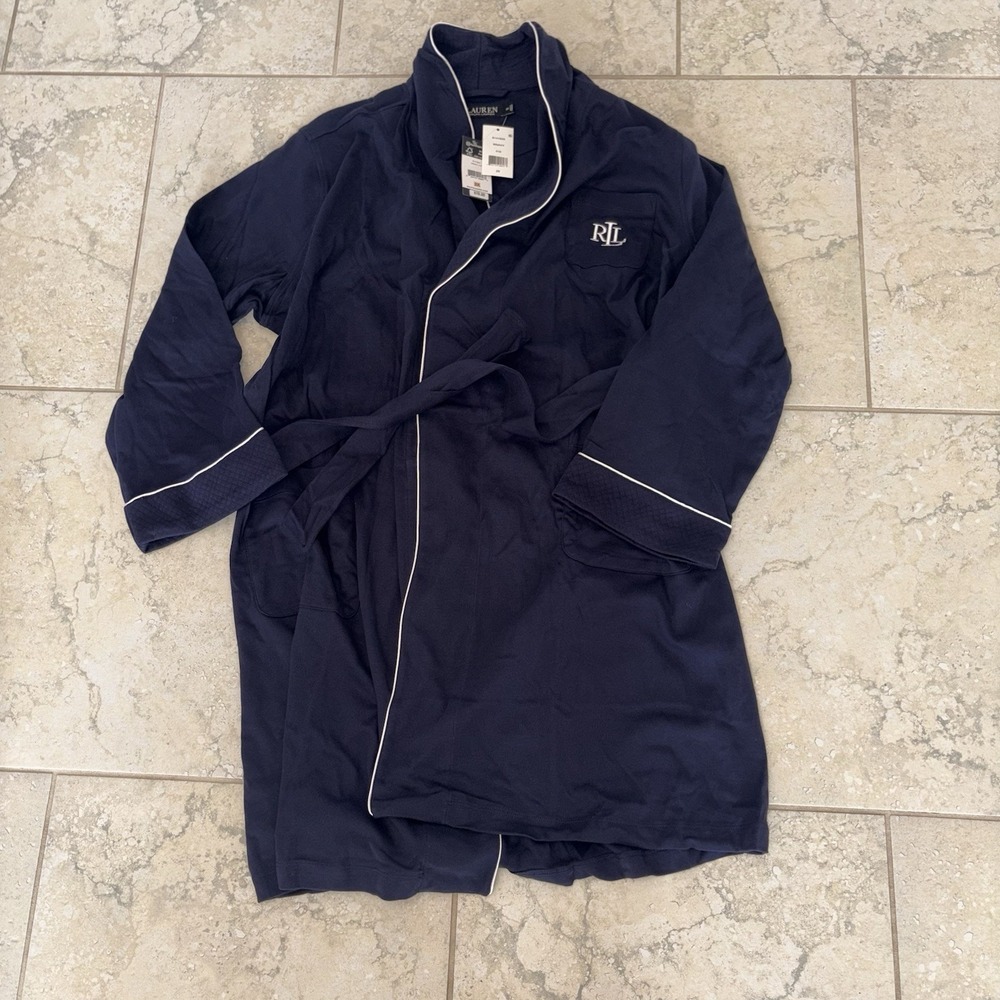 Lauren Ralph Lauren Womens Robe Navy Blue Size 2x fleece New With Tags